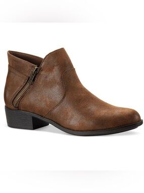 Sun & Stone Adelineep Brown Low Heel Ankle Boot with Side Zip